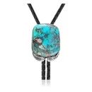 Feather .925 Sterling Silver Handmade Navajo Native American Natural Turquoise Bolo Tie 34249