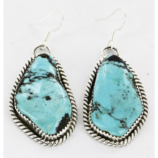 Certified Authentic Handmade Navajo .925 Sterling Silver Dangle Native American Earrings Natural Turquoise 18095-6