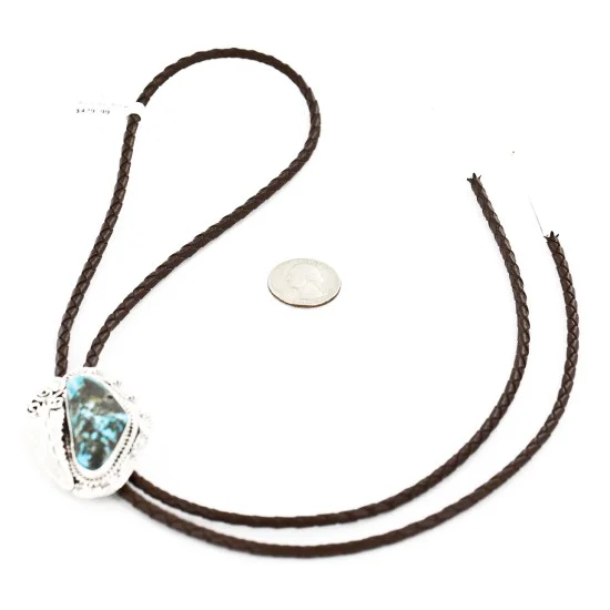 Handmade Navajo .925 Sterling Silver Natural Turquoise Native American Bolo Tie 1206-2