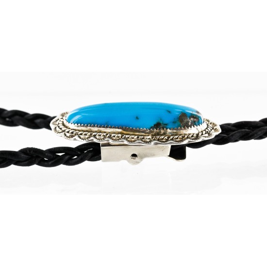 Handmade Certified Authentic Navajo .925 Sterling Silver Natural Turquoise Native American Bolo Tie  24381