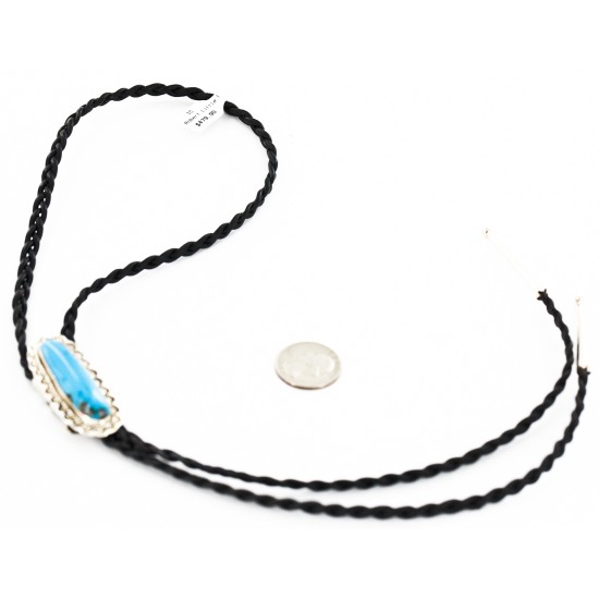 Handmade Certified Authentic Navajo .925 Sterling Silver Natural Turquoise Native American Bolo Tie  24381
