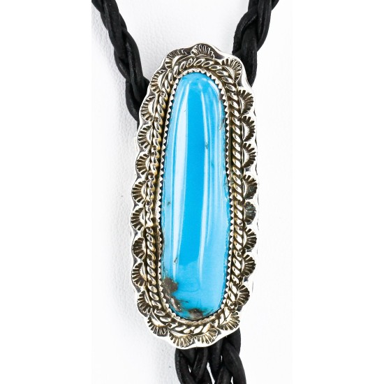 Handmade Certified Authentic Navajo .925 Sterling Silver Natural Turquoise Native American Bolo Tie  24381