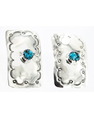 Handmade Certified Authentic Navajo .925 Sterling Silver Natural Turquoise Stud Native American Earrings 17139-1