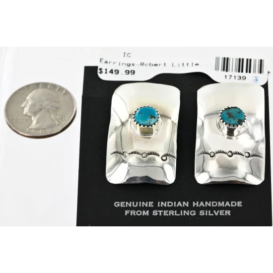 Handmade Navajo .925 Sterling Silver Natural Turquoise Stud Earrings 17139-3 Handmade Navajo .925 Sterling Silver Natural Turquoise Stud Earrings 17139-3