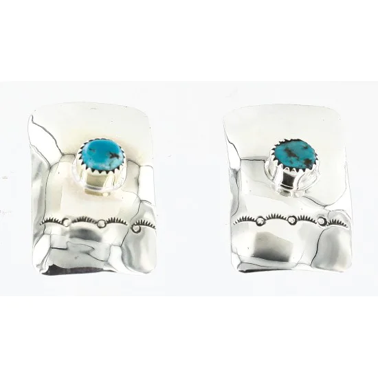 Handmade Navajo .925 Sterling Silver Natural Turquoise Stud Earrings 17139-3 Handmade Navajo .925 Sterling Silver Natural Turquoise Stud Earrings 17139-3