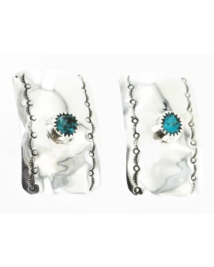 Handmade Certified Authentic Navajo .925 Sterling Silver Natural Turquoise Stud Native American Earrings 17139-4