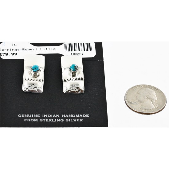 Handmade Certified Authentic Navajo .925 Sterling Silver Natural Turquoise Stud Native American Earrings 18093