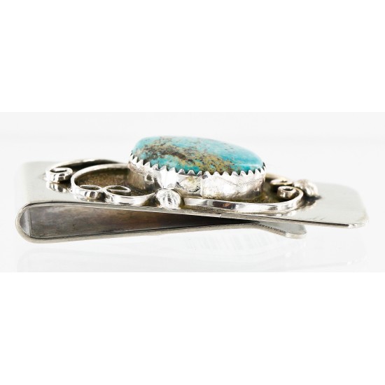Handmade Certified Authentic Navajo Nickel and .925 Sterling Silver Natural Turquoise Native American Money Clip 10524-1 Handmade Certified Authentic Navajo Nickel and .925 Sterling Silver Natural Turquoise Native American Money Clip 10524-1