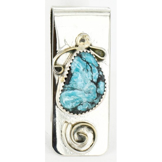 Handmade Certified Authentic Navajo Nickel and .925 Sterling Silver Natural Turquoise Native American Money Clip 10524-4 Handmade Certified Authentic Navajo Nickel and .925 Sterling Silver Natural Turquoise Native American Money Clip 10524-4