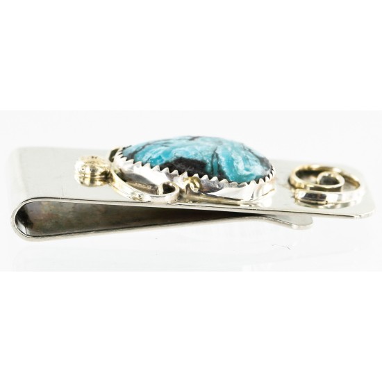 Handmade Certified Authentic Navajo Nickel and .925 Sterling Silver Natural Turquoise Native American Money Clip 10524-4 Handmade Certified Authentic Navajo Nickel and .925 Sterling Silver Natural Turquoise Native American Money Clip 10524-4