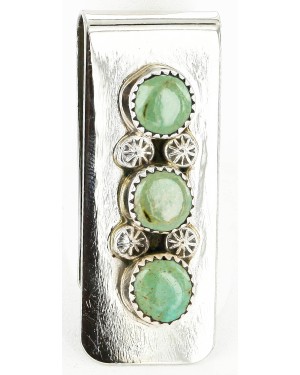 Handmade Certified Authentic Navajo Nickel and .925 Sterling Silver Natural Turquoise Native American Money Clip 10526-1