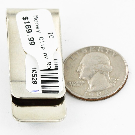 Handmade Certified Authentic Navajo Nickel and .925 Sterling Silver Natural Turquoise Native American Money Clip 10528-1