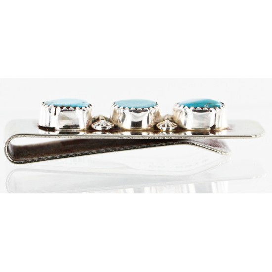 Handmade Certified Authentic Navajo Nickel and .925 Sterling Silver Natural Turquoise Native American Money Clip 10528-2