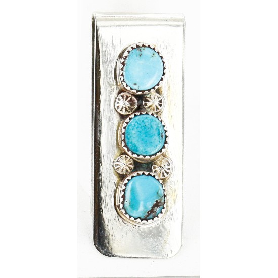 Handmade Certified Authentic Navajo Nickel and .925 Sterling Silver Natural Turquoise Native American Money Clip 10528-2