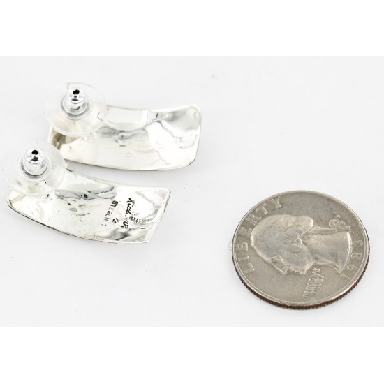 Handmade Feather Certified Authentic Navajo .925 Sterling Silver Stud Native American Earrings 17136-2