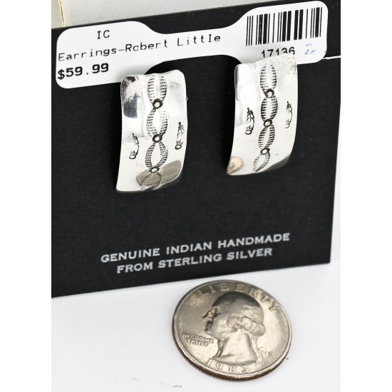 Handmade Feather Certified Authentic Navajo .925 Sterling Silver Stud Native American Earrings 17136-2