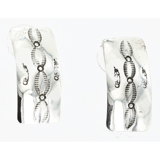 Handmade Feather Certified Authentic Navajo .925 Sterling Silver Stud Native American Earrings 17136-2