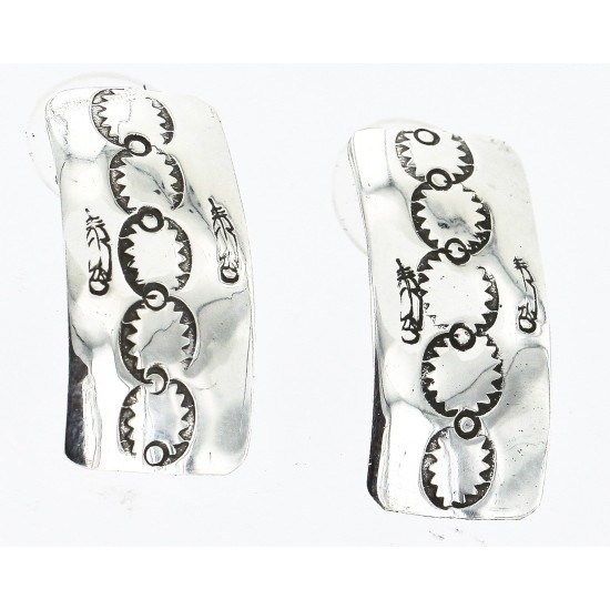 Handmade Feather Certified Authentic Navajo .925 Sterling Silver Stud Native American Earrings 17136-4