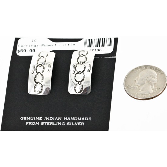 Handmade Feather Certified Authentic Navajo .925 Sterling Silver Stud Native American Earrings 17136-4