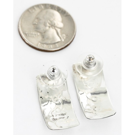 Handmade Feather Certified Authentic Navajo .925 Sterling Silver Stud Native American Earrings 17136-4