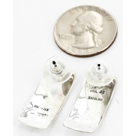 Handmade Feather Mountain Certified Authentic Navajo .925 Sterling Silver Stud Native American Earrings 17136-3