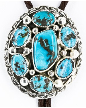 Handmade Nuggets Certified Authentic Navajo .925 Sterling Silver Natural Turquoise Native American Bolo Tie  1205