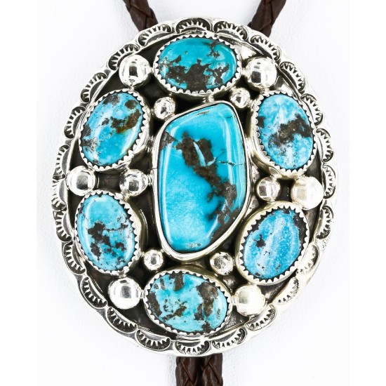 Handmade Nuggets Certified Authentic Navajo .925 Sterling Silver Natural Turquoise Native American Bolo Tie  1205