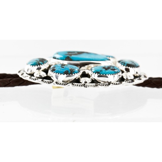 Handmade Nuggets Certified Authentic Navajo .925 Sterling Silver Natural Turquoise Native American Bolo Tie  1205