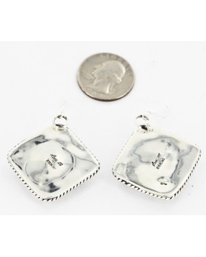 Large Certified Authentic Handmade Navajo .925 Sterling Silver Dangle Native American Earrings Natural White Buffalo 18095-1