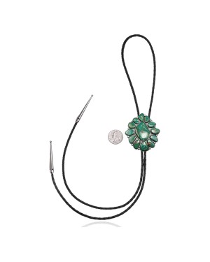Flower .925 Sterling Silver Certified Authentic Handmade Navajo Native American Natural Turquoise Bolo Tie 34250