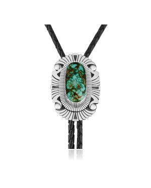 Handmade Certified Authentic Navajo .925 Sterling Silver Native American Natural Turquoise Bolo Tie 34251