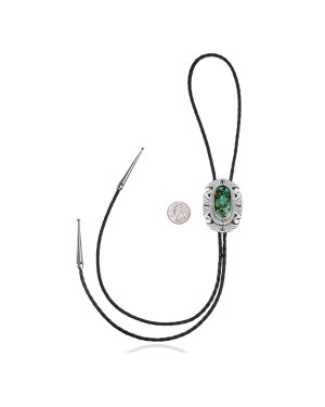 Handmade Certified Authentic Navajo .925 Sterling Silver Native American Natural Turquoise Bolo Tie 34251