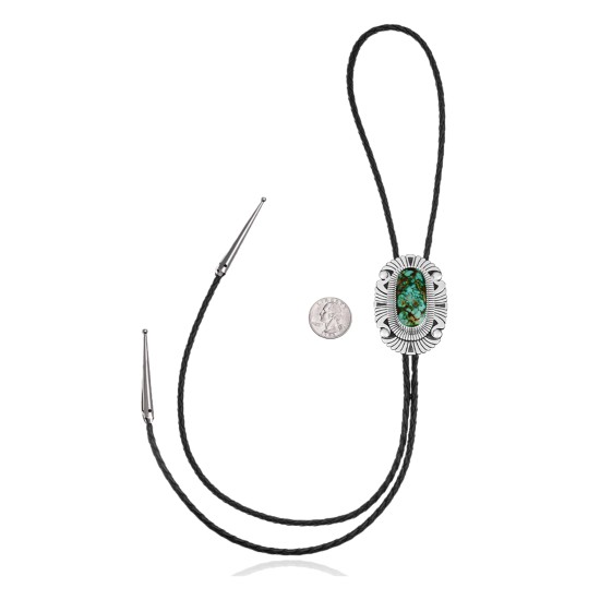 Handmade Certified Authentic Navajo .925 Sterling Silver Native American Natural Turquoise Bolo Tie 34251