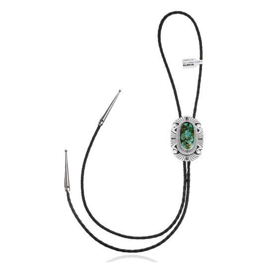 Handmade Certified Authentic Navajo .925 Sterling Silver Native American Natural Turquoise Bolo Tie 34251