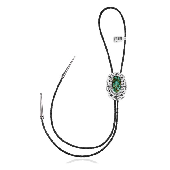 Handmade Certified Authentic Navajo .925 Sterling Silver Native American Natural Turquoise Bolo Tie 34251