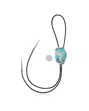 Feather .925 Sterling Silver Certified Authentic Handmade Navajo Native American Natural Turquoise Bolo Tie 34252