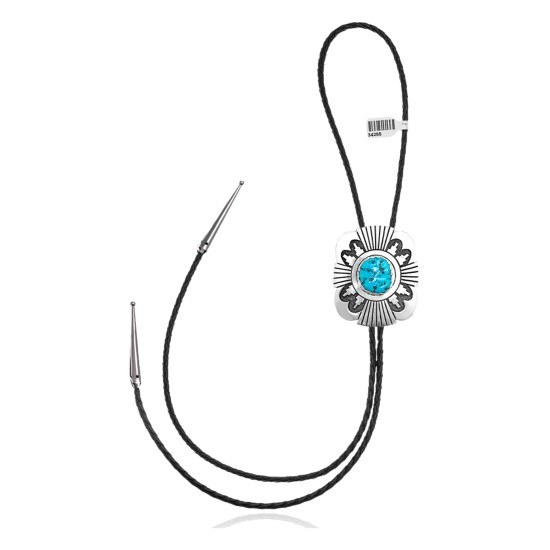 Handmade Certified Authentic Navajo .925 Sterling Silver Native American Natural Turquoise Bolo Tie 34254