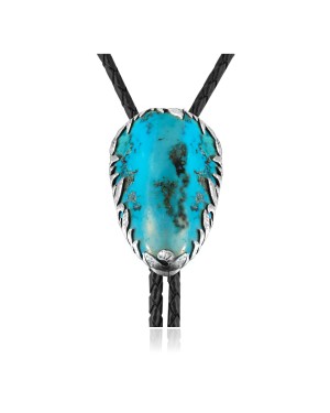Handmade Certified Authentic Navajo .925 Sterling Silver Native American Natural Turquoise Bolo Tie 34257