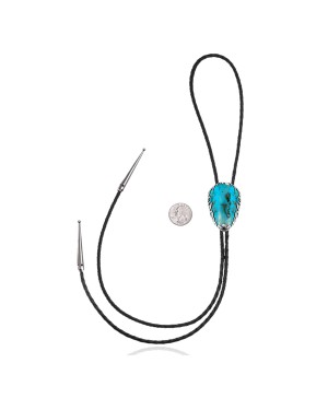 Handmade Certified Authentic Navajo .925 Sterling Silver Native American Natural Turquoise Bolo Tie 34257