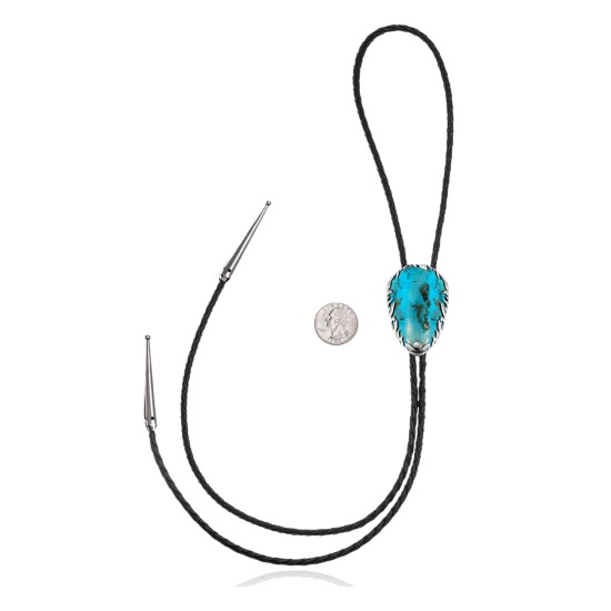 Handmade Certified Authentic Navajo .925 Sterling Silver Native American Natural Turquoise Bolo Tie 34257