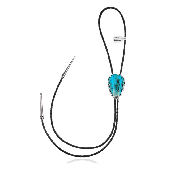 Handmade Certified Authentic Navajo .925 Sterling Silver Native American Natural Turquoise Bolo Tie 34257
