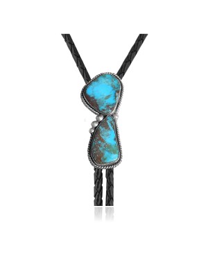 Handmade Certified Authentic Navajo .925 Sterling Silver Native American Natural Turquoise Bolo Tie 34260