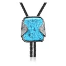 Leaf .925 Sterling Silver Handmade Navajo Native American Natural Turquoise Bolo Tie 34262