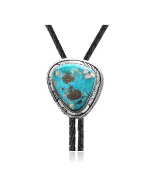 Handmade Navajo .925 Sterling Silver Native American Natural Turquoise Bolo Tie 34265
