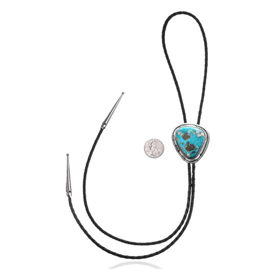 Handmade Certified Authentic Navajo .925 Sterling Silver Native American Natural Turquoise Bolo Tie 34265