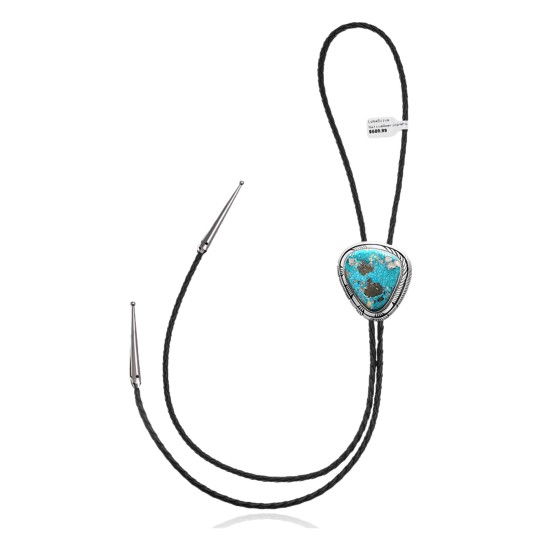 Handmade Certified Authentic Navajo .925 Sterling Silver Native American Natural Turquoise Bolo Tie 34265