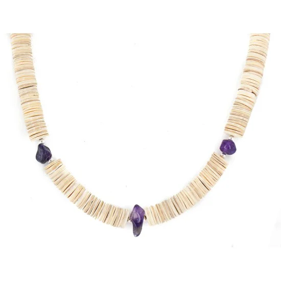 .925 Sterling Silver Navajo Natural Amethyst Graduated Melon Shell Native American Necklace 750244 .925 Sterling Silver Navajo Natural Amethyst Graduated Melon Shell Native American Necklace 750244