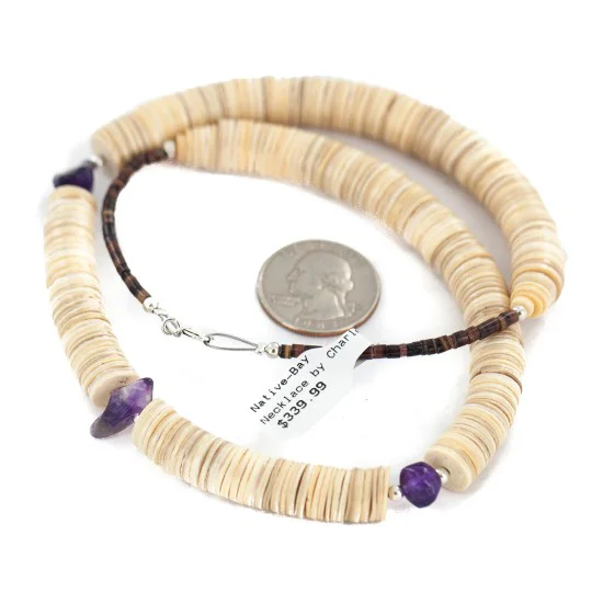 .925 Sterling Silver Navajo Natural Amethyst Graduated Melon Shell Native American Necklace 750244 .925 Sterling Silver Navajo Natural Amethyst Graduated Melon Shell Native American Necklace 750244