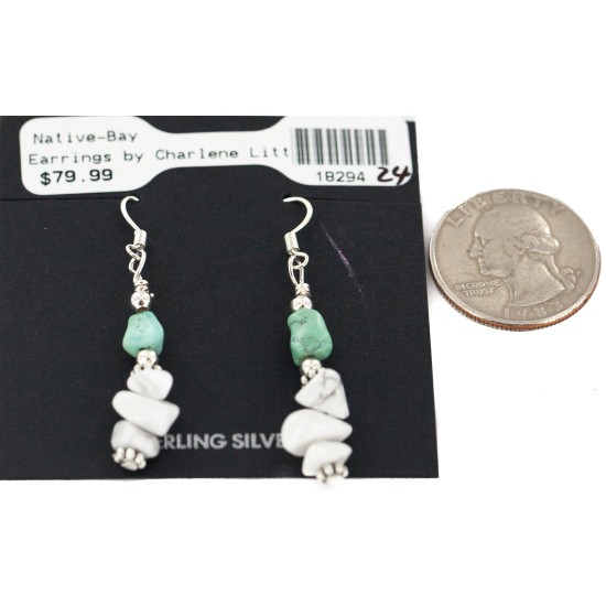 .925 Sterling Silver Hooks Navajo Certified Authentic White Howlite Native American Dangle Earrings 18294-24