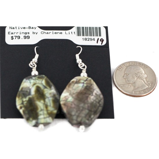 .925 Sterling Silver Hooks Certified Authentic Navajo Natural Abalone Native American Dangle Earrings 18294-19